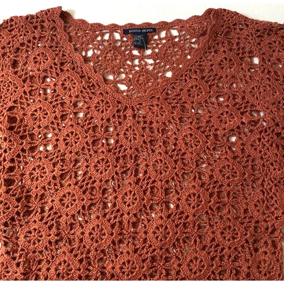 Boston Proper Crochet Kimono Sweater Women Size M Dark Rose Pink Wool Blend NWOT - Picture 3 of 15